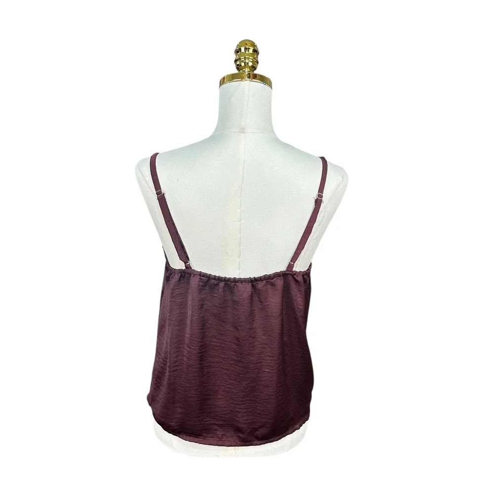 Adored by Adore Me Womens Burgundy Hammered Satin V-Neck Camisole Top Size M - Picture 5 of 8